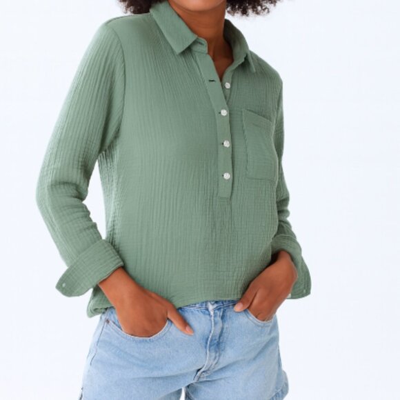 Alice Walk Preppy The Organic Cotton Cloud Triple Gauze Top Sage Green XS - Picture 1 of 16